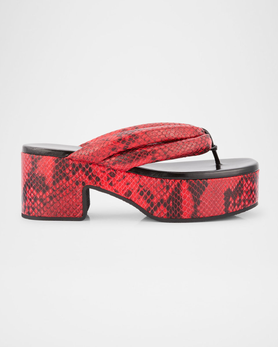 Snake-Embossed Leather Thong Platform Sandals